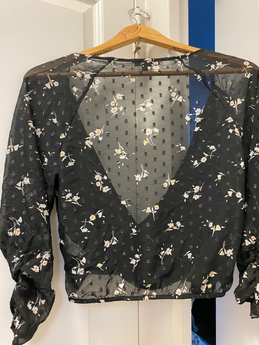 Dynamite Black Floral Sheer Wrap Top - Picture 3 of 11